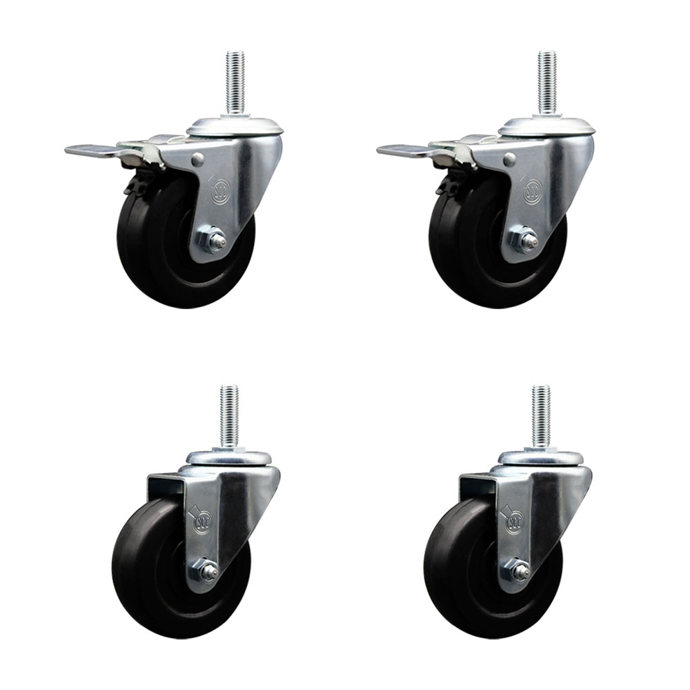 SCC-TSTTL20S3514-HRS-34212-2-S-2 Hard Rubber Swivel Threaded Stem Caster with 3.5 x 1.25 in. Black Wheels & 0.75 in. Stems - Set of 4