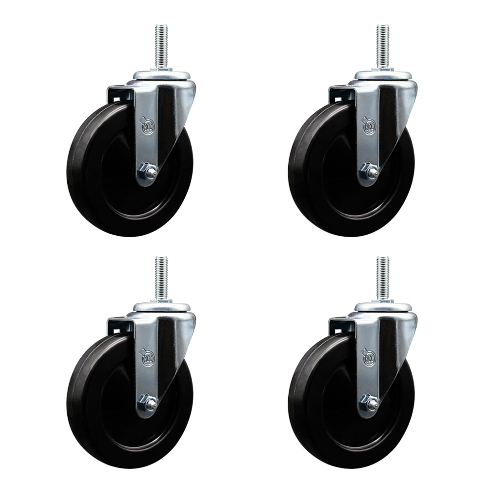 SCC-TS20S514-HRS-34212-4 Hard Rubber Swivel Threaded Stem Caster with 5 x 1.25 in. Black Wheels & 0.75 in. Stems - Set of 4