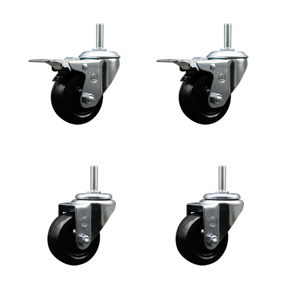 SCC-TSTTL20S314-HRS-58212-2-S-2 Hard Rubber Swivel Threaded Stem Caster with 3 x 1.25 in. Black Wheels & 0.63 in. Stems - Set of 4