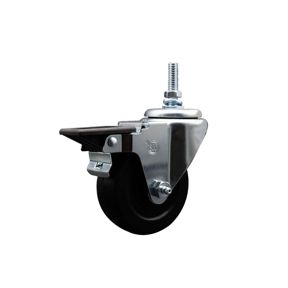 SCC-TS20S3514-HRS-PLB-M1215 Hard Rubber Swivel Threaded Stem Caster with 3.5 x 1.25 in. Black Wheel & 12 mm Stem & Posi Locking Brake