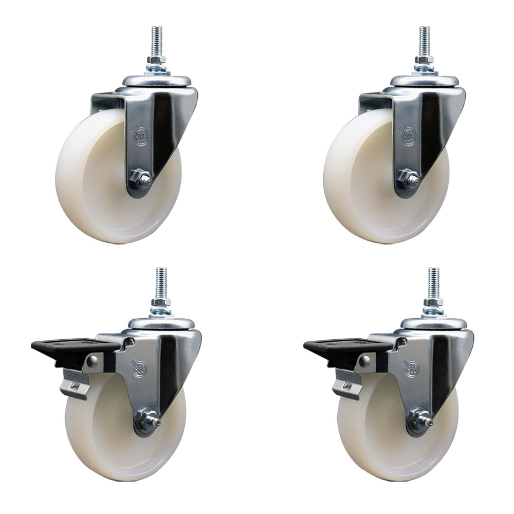SCC-TS20S414-NYS-381615-2-PLB-2 Nylon Swivel Threaded Stem Caster with 4 x 1.25 in. White Wheels & 0.38 in. Stems - Set of 4