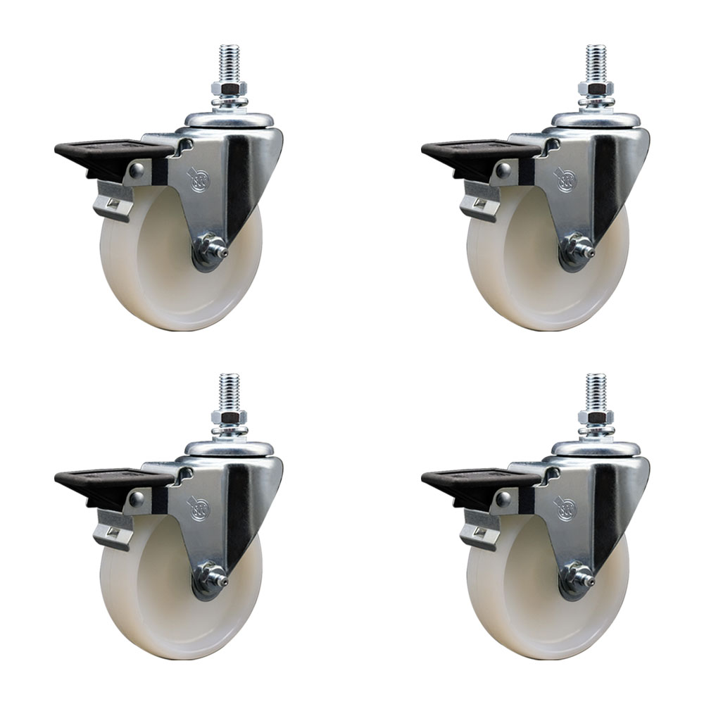 SCC-TS20S414-NYS-PLB-M1015-4 Nylon Swivel Threaded Stem Caster with 4 x 1.25 in. White Wheels & 10 mm Stems - Set of 4