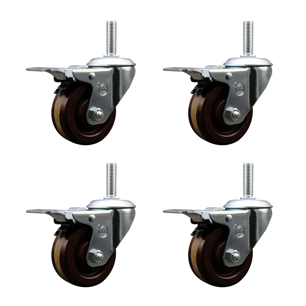 SCC-TSTTL20S414-PHRHT-58212-4 High Temperature Phenolic Swivel Threaded Stem Caster with 4 x 1.25 in. Brown Wheels & 0.63 in. Stems - Set of 4