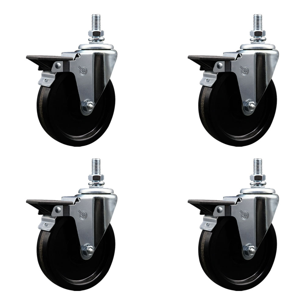 SCC-TS20S514-PHR-PLB-121315-4 Phenolic Swivel Threaded Stem Caster with 5 x 1.25 in. Black Wheels & 0.5 in. Stems - Set of 4