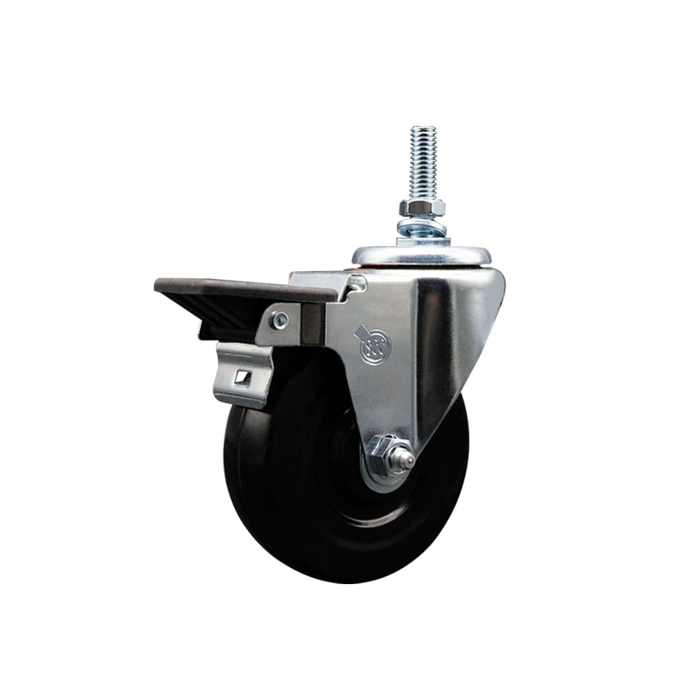 SCC-TS20S414-HRS-PLB-M1215 Hard Rubber Swivel Threaded Stem Caster with 4 x 1.25 in. Black Wheel & 12 mm Stem & Posi Locking Brake