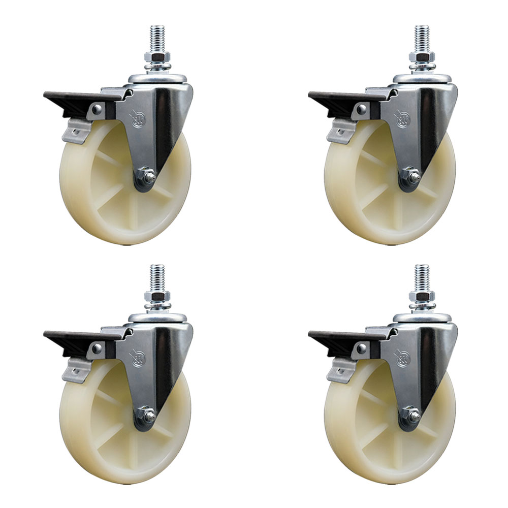 SCC-TS20S514-NYS-PLB-M1015-4 Nylon Swivel Threaded Stem Caster with 5 x 1.25 in. White Wheels & 10 mm Stems - Set of 4