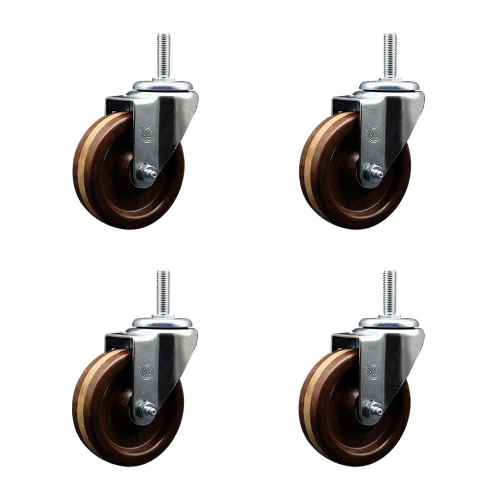 SCC-TS20S414-PHRHT-34212-4 High Temperature Phenolic Swivel Threaded Stem Caster with 4 x 1.25 in. Brown Wheels & 0.75 in. Stems - Set of 4