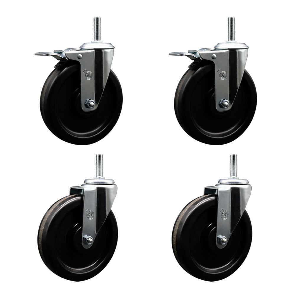SCC-TSTTL20S615-PHR-34212-2-S-2 Phenolic Swivel Threaded Stem Caster with 6 x 1.25 in. Black Wheels & 0.75 in. Stems - Set of 4