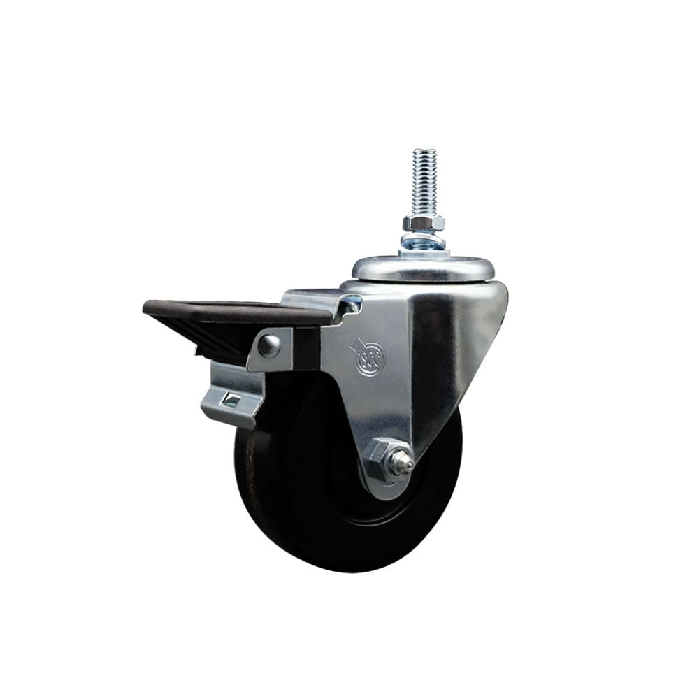 SCC-TS20S3514-PHR-PLB-381615 Phenolic Swivel Threaded Stem Caster with 3.5 x 1.25 in. Black Wheel & 0.38 in. Stem & Posi Locking Brake