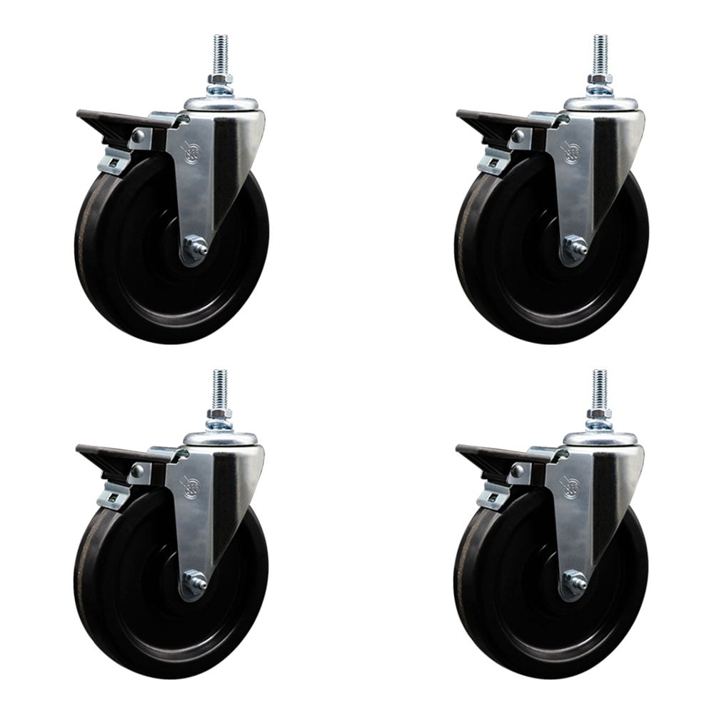SCC-TS20S615-PHR-PLB-381615-4 Phenolic Swivel Threaded Stem Caster with 6 x 1.25 in. Black Wheels & 0.38 in. Stems - Set of 4