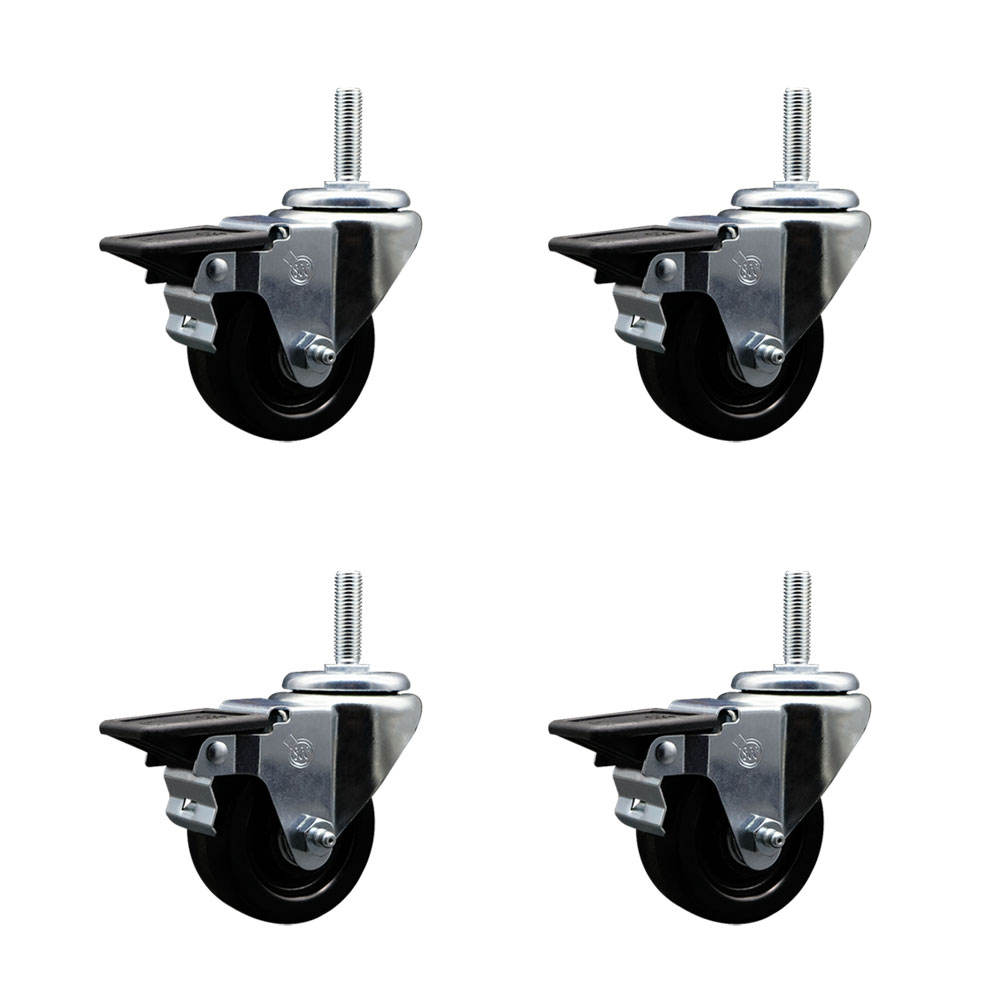 SCC-TS20S314-PHR-PLB-58212-4 Phenolic Swivel Threaded Stem Caster with 3 x 1.25 in. Black Wheels & 0.63 in. Stems - Set of 4