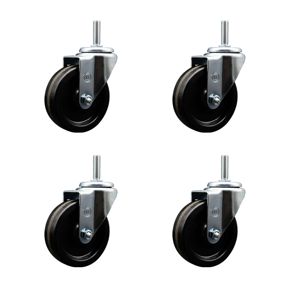 SCC-TS20S414-PHR-58212-4 Phenolic Swivel Threaded Stem Caster with 4 x 1.25 in. Black Wheels & 0.63 in. Stems - Set of 4