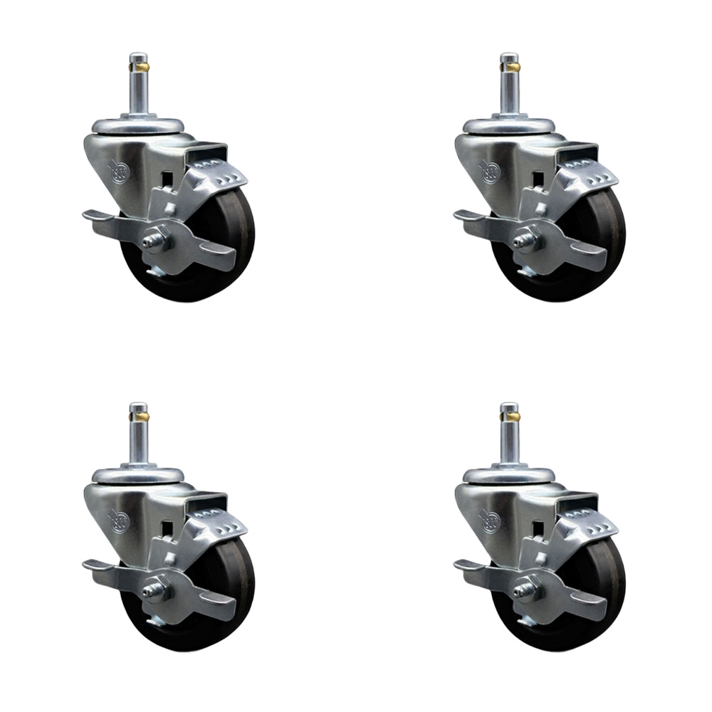 SCC-GR20S314-PHR-TLB-716138-4 Phenolic Swivel Grip Ring Stem Caster with Roller Bearing with 3 x 1.25 in. Black Wheels & 0.43 in. Stems - Set of 4