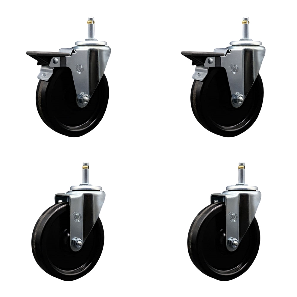 SCC-GR20S514-PHR-PLB-716138-2-S-2 Phenolic Swivel Grip Ring Stem Caster with Roller Bearing 5 x 1.25 in. Black Wheels & 0.43 in. Stems - Set of 4