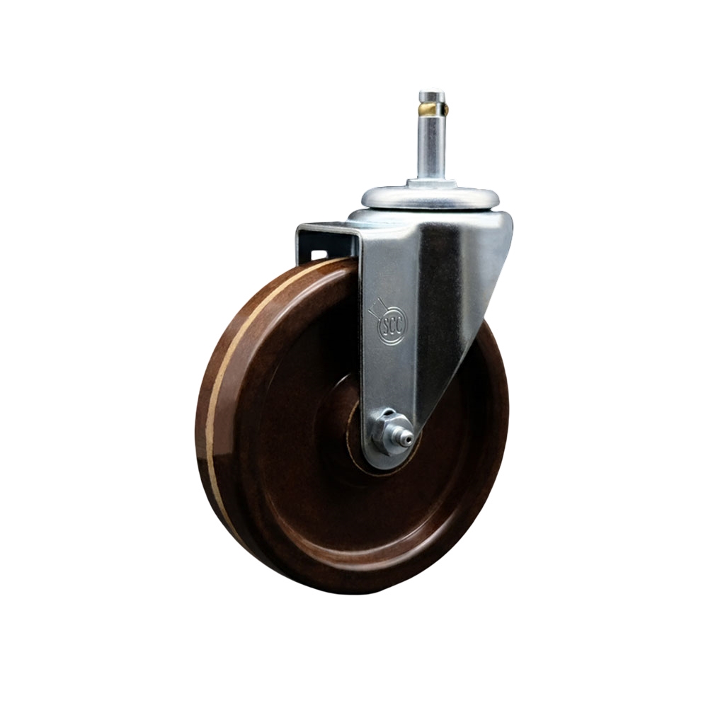 SCC-GR20S514-PHRHT-716138 High Temperature Phenolic Swivel Grip Ring Stem Caster with Roller Bearing 5 x 1.25 in. Brown Wheel & 0.43 in. Stem
