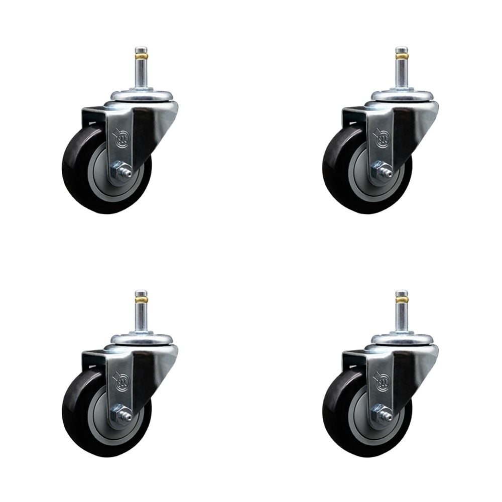 SCC-GR20S314-PPUB-BLK-716138-4 Polyurethane Swivel Grip Ring Stem Caster with 3 x 1.25 in. Black Wheels & 0.43 in. Stems - Set of 4