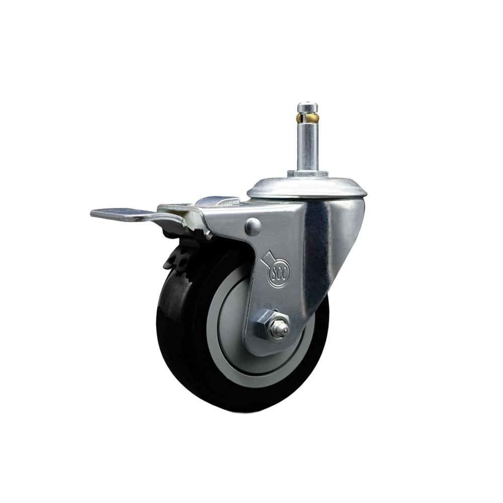 SCC-GRTTL20S3514-PPUB-BLK-716138 Polyurethane Swivel Grip Ring Stem Caster with 3.5 x 1.25 in. Black Wheel & 0.43 in. Stem & Total Locking Brake
