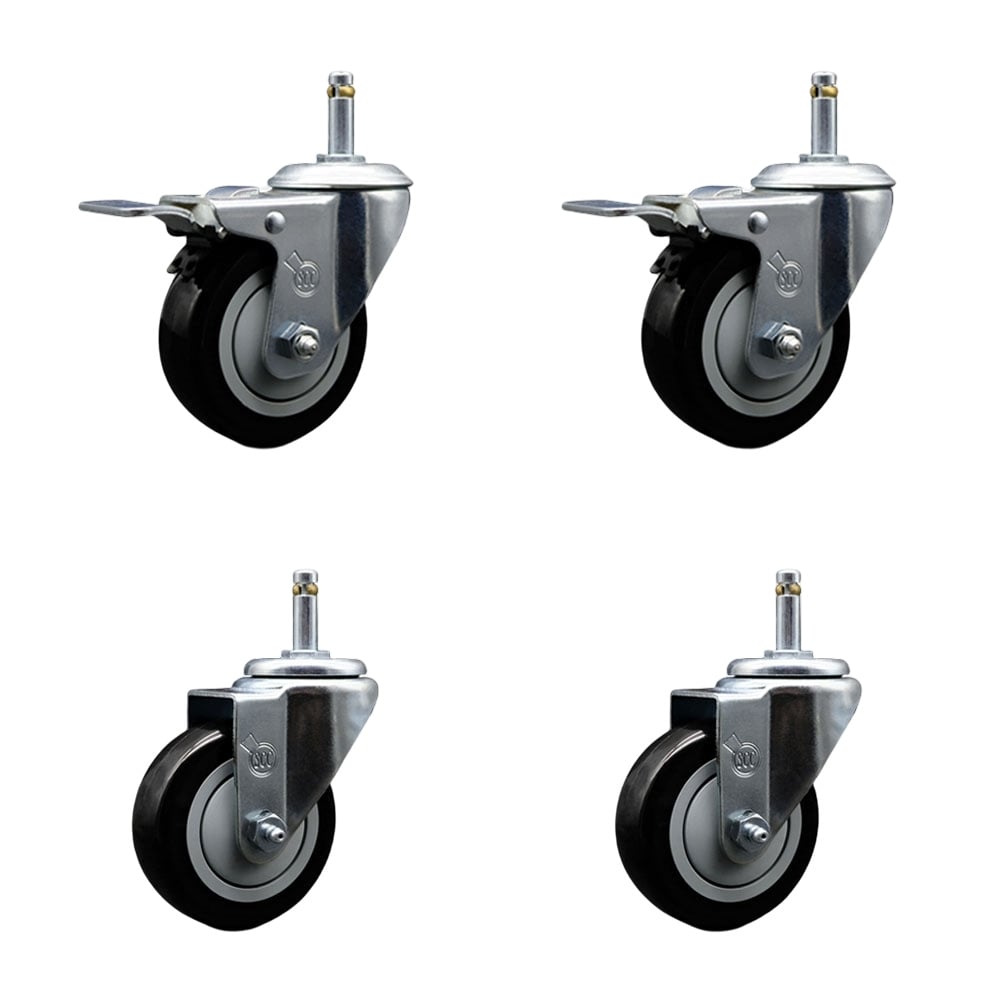 SCC-GRTTL20S3514-PPUB-BLK-716138-2S2 Polyurethane Swivel Grip Ring Stem Caster with 3.5 x 1.25 in. Black Wheels & 0.43 in. Stems - Set of 4