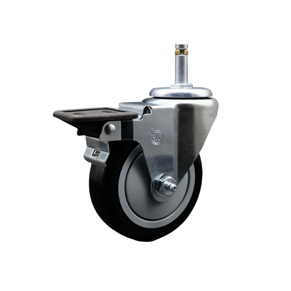 SCC-GR20S414-PPUB-BLK-PLB-716138 Polyurethane Swivel Grip Ring Stem Caster with 4 x 1.25 in. Black Wheel & 0.43 in. Stem & Posi Locking Brake