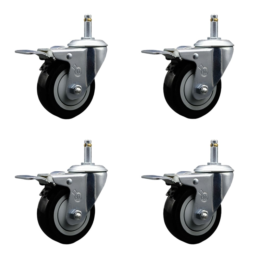 SCC-GRTTL20S414-PPUB-BLK-716138-4 Polyurethane Swivel Grip Ring Stem Caster with 4 x 1.25 in. Black Wheels & 0.43 in. Stems - Set of 4