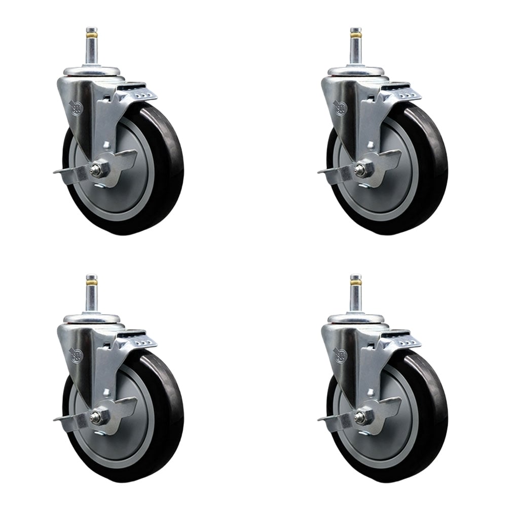 SCC-GR20S514-PPUB-BLK-TLB-716138-4 Polyurethane Swivel Grip Ring Stem Caster with 5 x 1.25 in. Black Wheels & 0.43 in. Stems - Set of 4