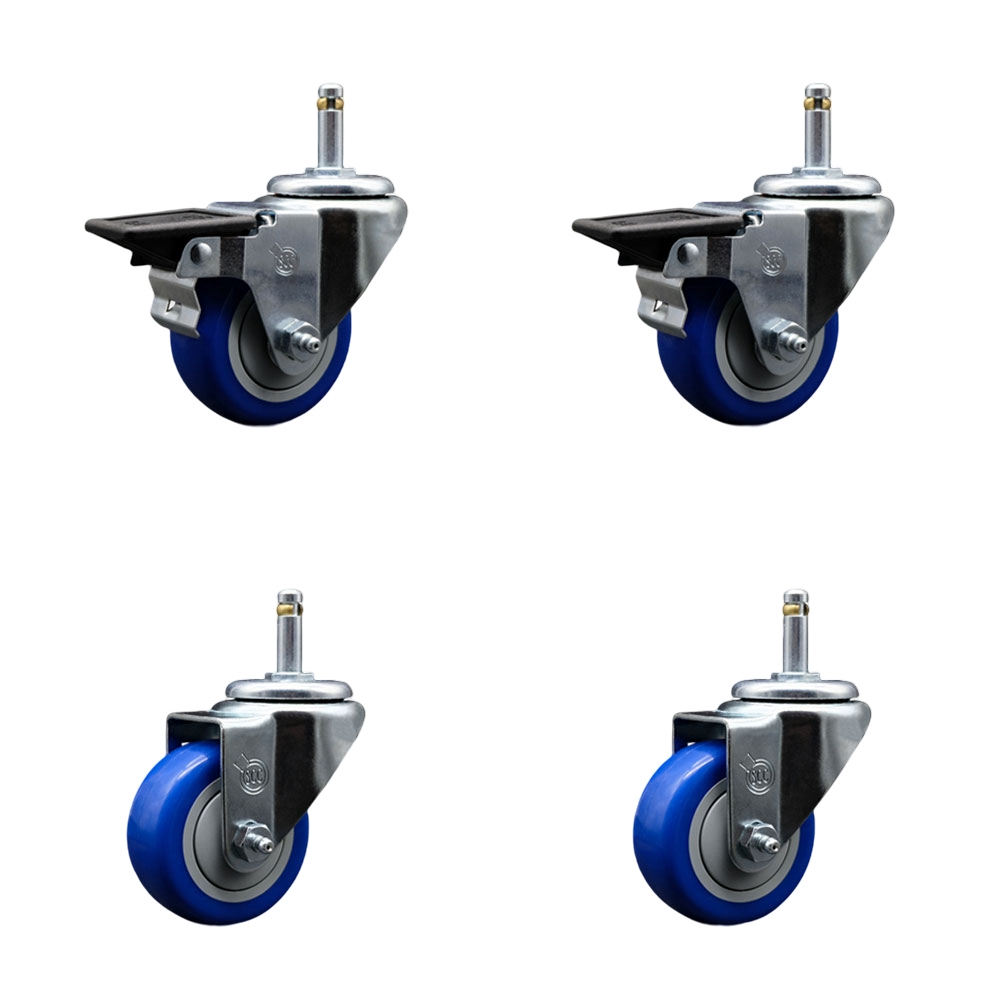 GR20S314-PPUB-BLUE-PLB-716138-2-S-2 Polyurethane Swivel Grip Ring Stem Caster with 3 x 1.25 in. Blue Wheels & 0.43 in. Stems - Set of 4