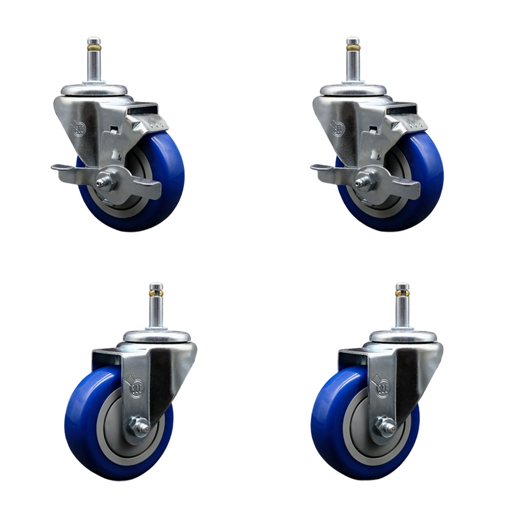 GR20S3514-PPUB-BLUE-TLB-716138-2-S-2 Polyurethane Swivel Grip Ring Stem Caster with 3.5 x 1.25 in. Blue Wheels & 0.43 in. Stems - Set of 4