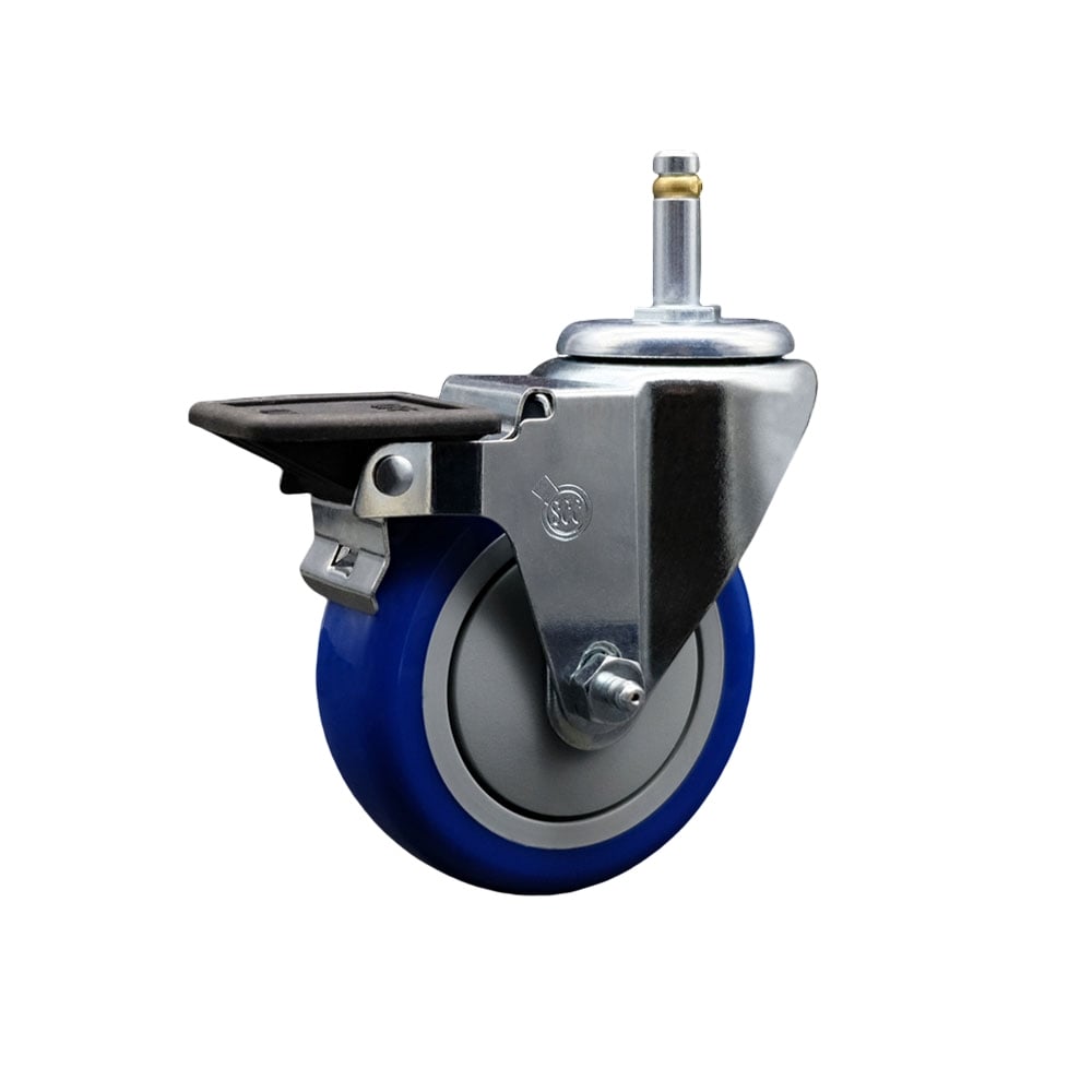 SCC-GR20S414-PPUB-BLUE-PLB-716138 Polyurethane Swivel Grip Ring Stem Caster with 4 x 1.25 in. Blue Wheel & 0.43 in. Stem & Posi Locking Brake