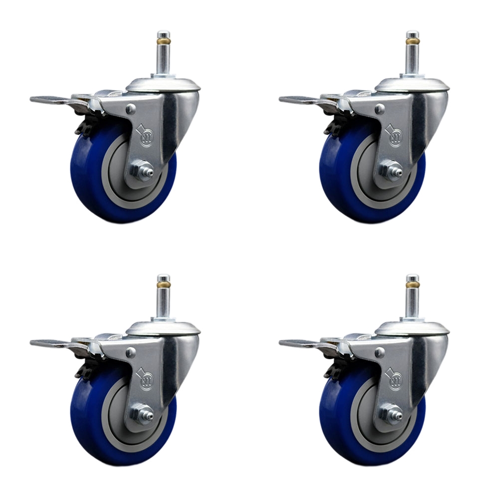 SCC-GRTTL20S414-PPUB-BLUE-716138-4 Polyurethane Swivel Grip Ring Stem Caster with 4 x 1.25 in. Blue Wheels & 0.43 in. Stems - Set of 4