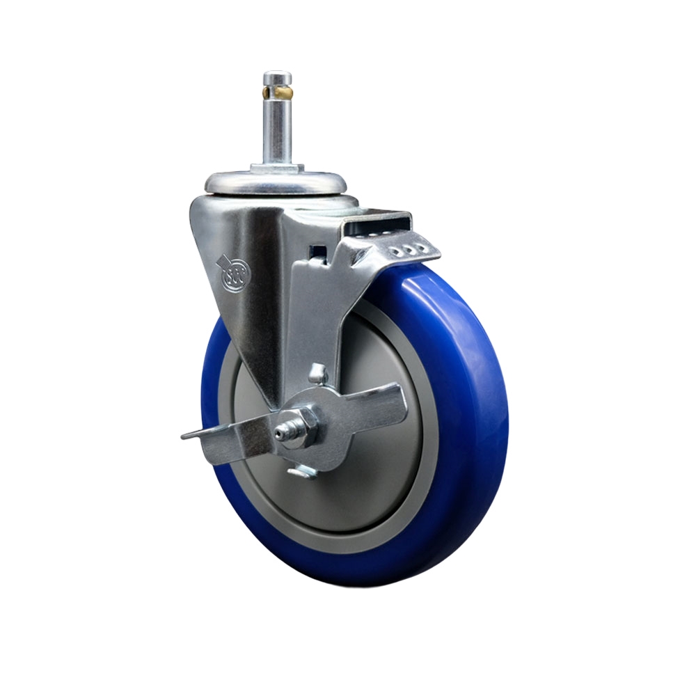 SCC-GR20S514-PPUB-BLUE-TLB-716138 Polyurethane Swivel Grip Ring Stem Caster with 5 x 1.25 in. Blue Wheel & 0.43 in. Stem & Top Locking Brake