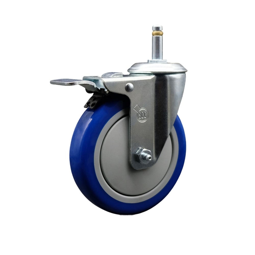 SCC-GRTTL20S514-PPUB-BLUE-716138 Polyurethane Swivel Grip Ring Stem Caster with 5 x 1.25 in. Blue Wheel & 0.43 in. Stem & Total Locking Brake