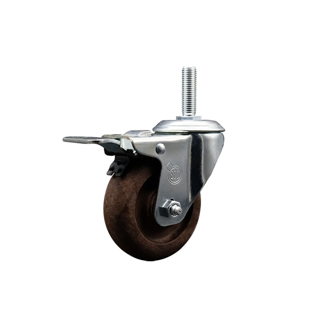 High Temperature Glass Filled Nylon Swivel Threaded Stem Caster with 3.5 x 1.25 in. Brown Wheel & 0.75 in. Stem & Total Locking Brake