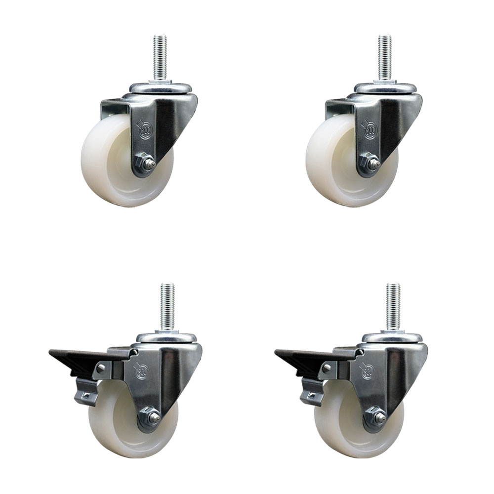 SCC-TS20S314-NYS-58212-2-PLB-2 Nylon Swivel Threaded Stem Caster with 3 x 1.25 in. White Wheels & 0.63 in. Stems - Set of 4