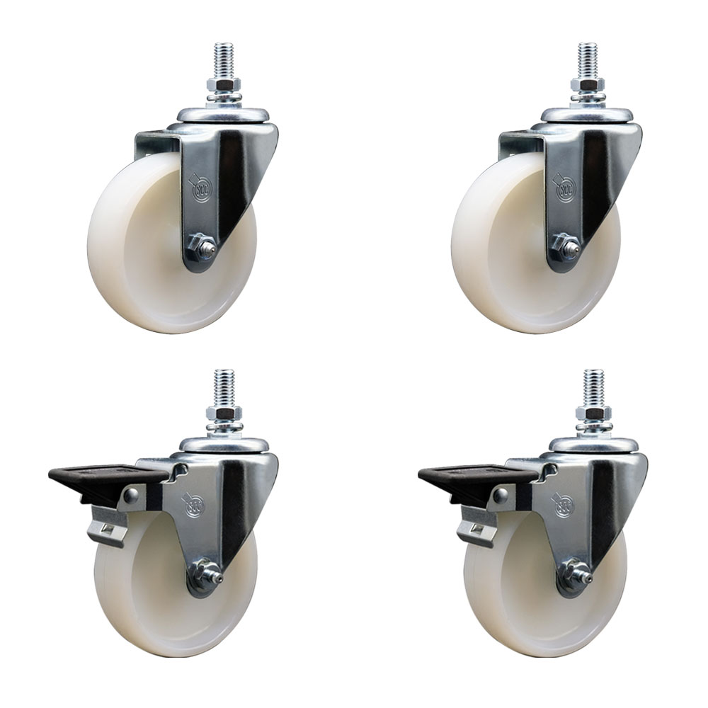 SCC-TS20S414-NYS-M1015-2-PLB-2 Nylon Swivel Threaded Stem Caster with 4 x 1.25 in. White Wheels & 10 mm Stems - Set of 4