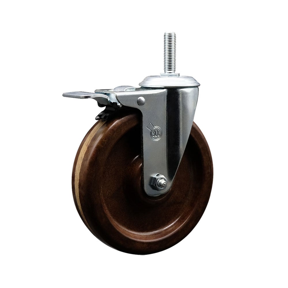SCC-TSTTL20S615-PHRHT-34212 High Temperature Phenolic Swivel Threaded Stem Caster with 6 x 1.25 in. Brown Wheel & 0.75 in. Stem & Total Locking Brake
