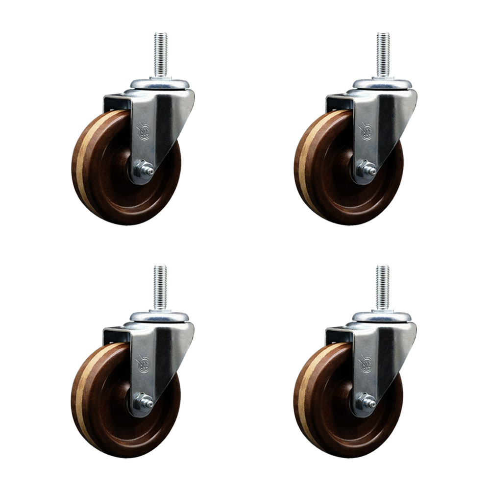 SCC-TS20S414-PHRHT-58212-4 High Temperature Phenolic Swivel Threaded Stem Caster with 4 x 1.25 in. Brown Wheels & 0.63 in. Stems - Set of 4