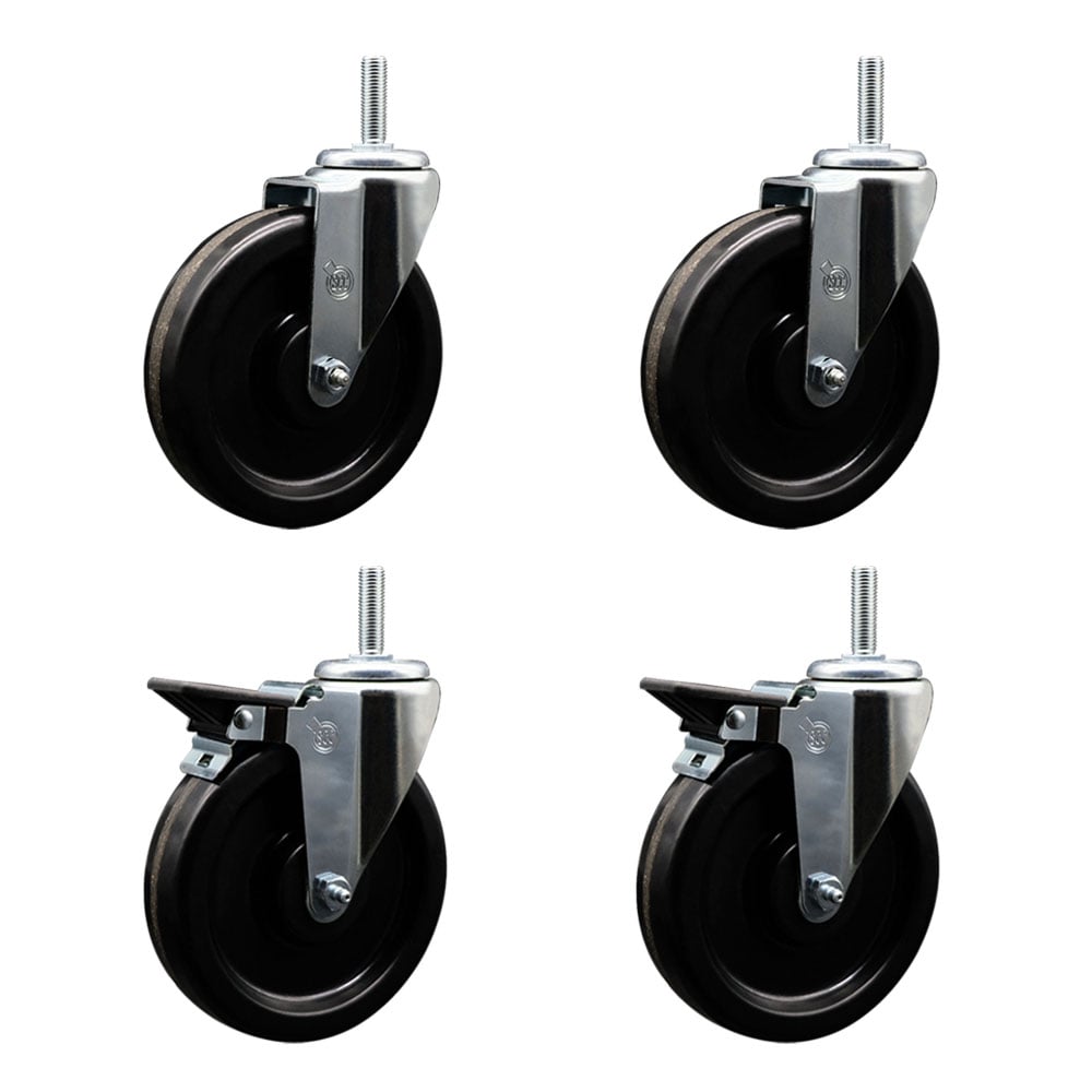 SCC-TS20S615-PHR-34212-2-PLB-2 Phenolic Swivel Threaded Stem Caster with 6 x 1.25 in. Black Wheels & 0.75 in. Stems - Set of 4