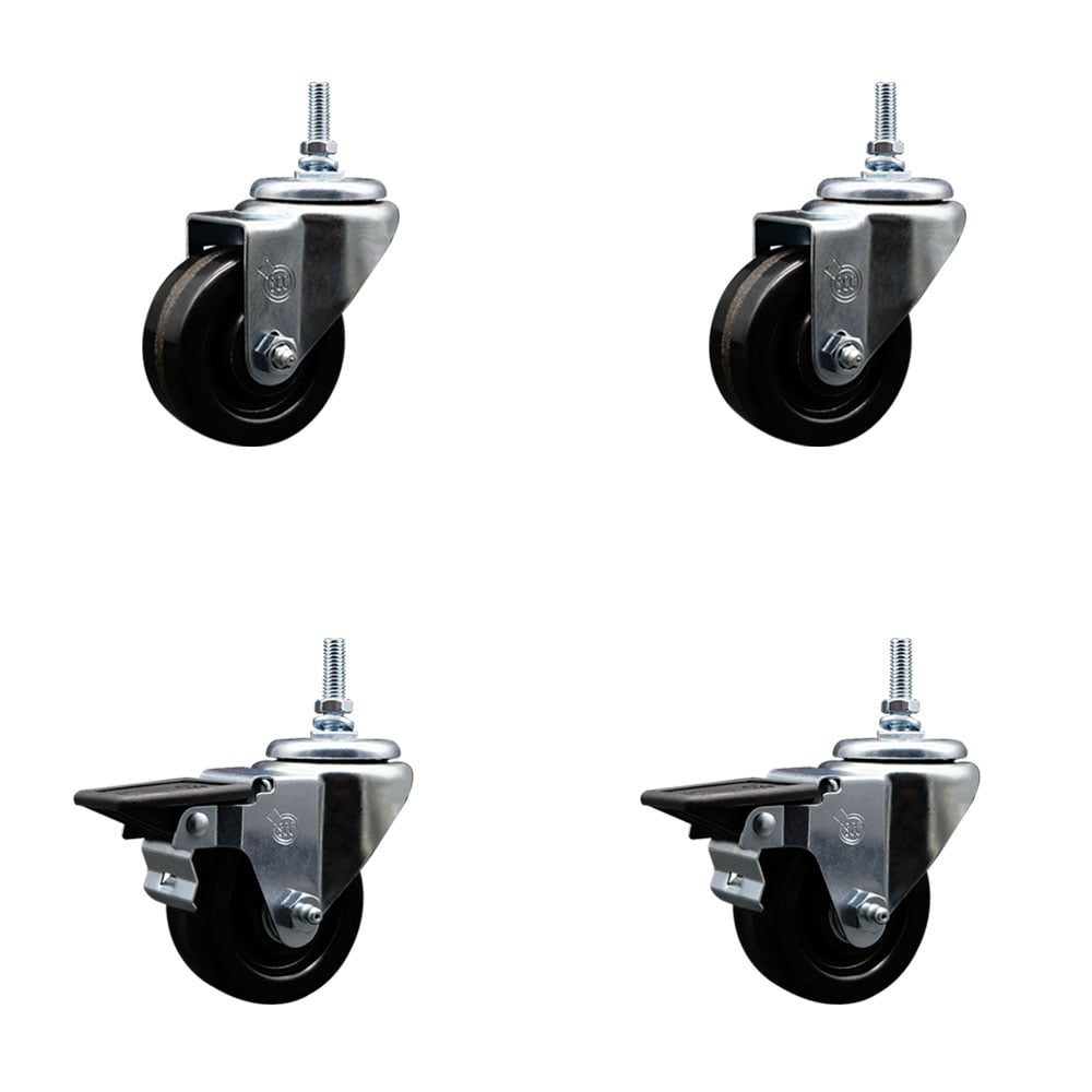 SCC-TS20S314-PHR-381615-2-PLB-2 Phenolic Swivel Threaded Stem Caster with 3 x 1.25 in. Black Wheels & 0.38 in. Stems - Set of 4