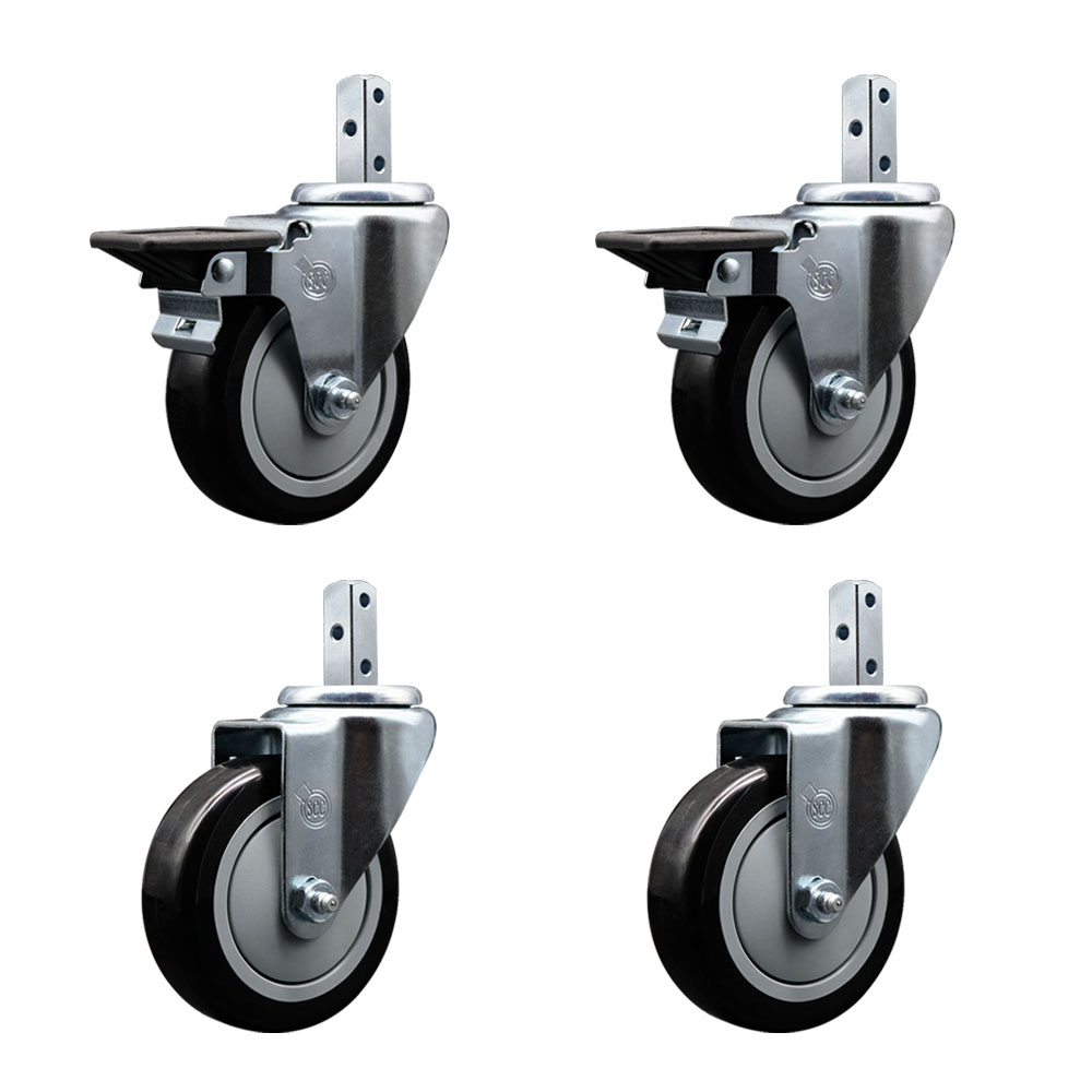 Swivel Square Stem Caster with 4 x 1.25 in. Black Poly Wheel, 0.75 x 2 in. Square Stem with 3 0.26 in. Diameter Mounting Holes - Set of 4