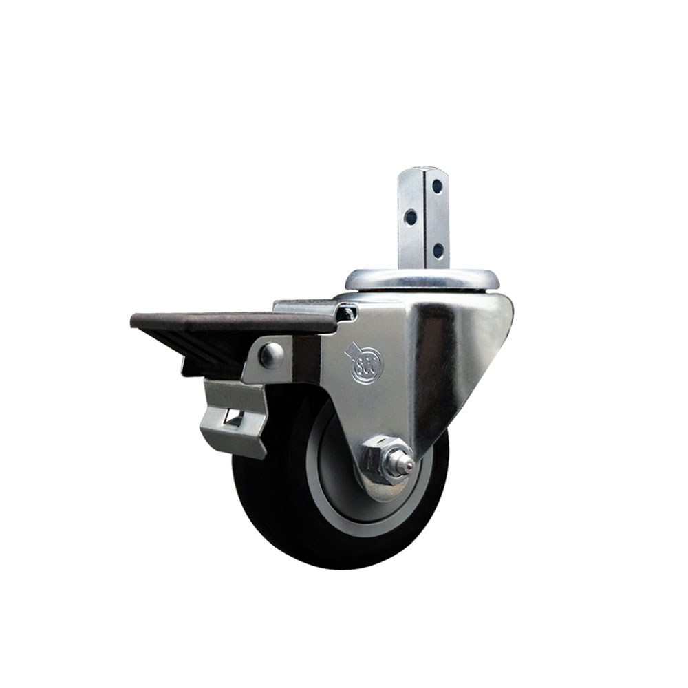 Swivel Square Stem Caster with 3 x 1.25 in. Black Polyurethane Wheel, 0.87 x 2 in. Square Stem & 3 0.26 in. Diameter Mounting Holes
