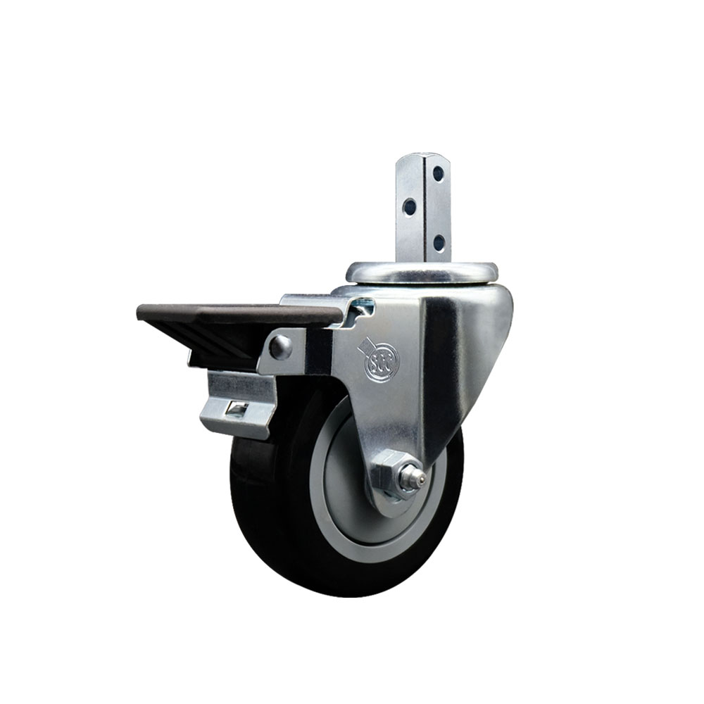 Swivel Square Stem Caster with 3.5 x 1.25 in. Black Polyurethane Wheel, 0.87 x 2 in. Square Stem & 3 0.26 in. Diameter Mounting Holes