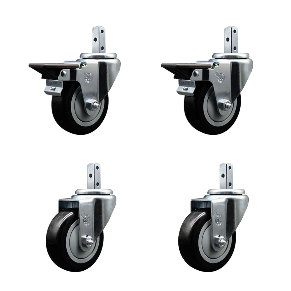Swivel Square Stem Caster with 3.5 x 1.25 in. Black Poly Wheel, 0.87 x 2 in. Square Stem with 3 0.26 in. Diameter Mounting Holes - Set of 4