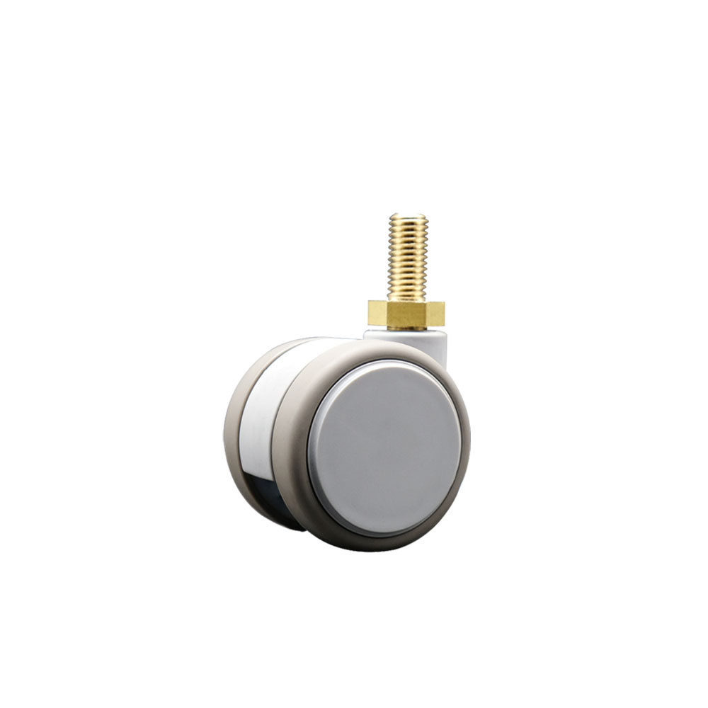 2 in. MRI Safe Swivel Caster Quiet Non-Marking Gray Thermoplastic Rubber Twin Wheels 12 mm 1.75 TPI x 22 mm Threaded Stem