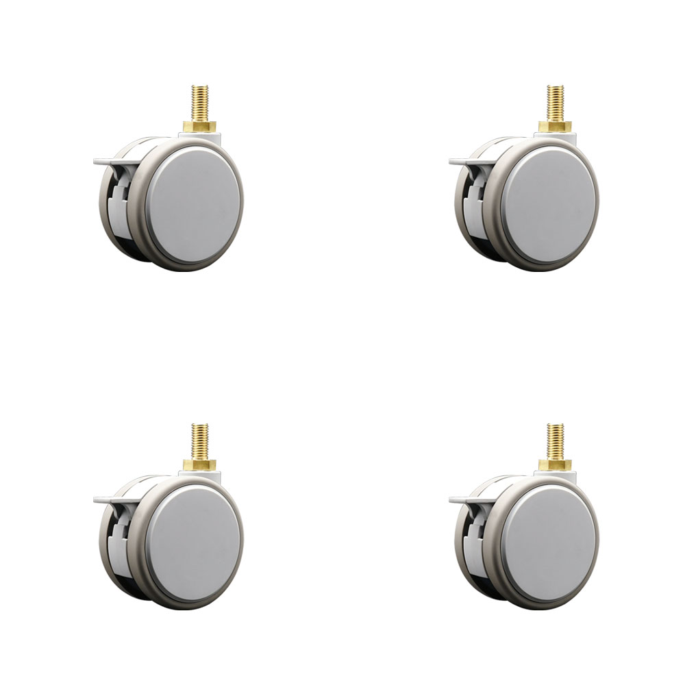 3 in. MRI Safe Swivel Casters with Brake Quiet Gray Thermoplastic Rubber Twin Wheel 12 mm 1.75 TPI x 22 mm Threaded Stems - Set of 4