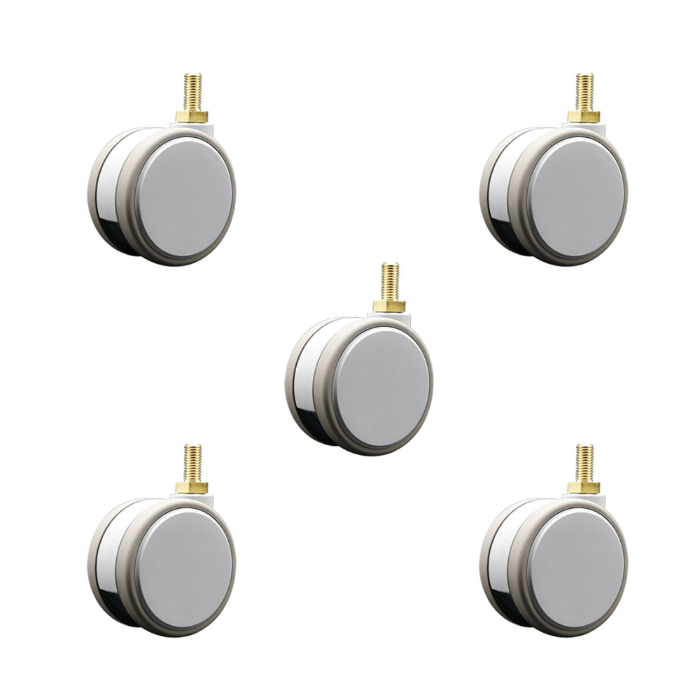 3 in. MRI Safe Swivel Casters Quiet Non-Marking Gray Thermoplastic Rubber Twin Wheels 10 mm 1.50 TPI x 22 mm Threaded Stems - Set of 5
