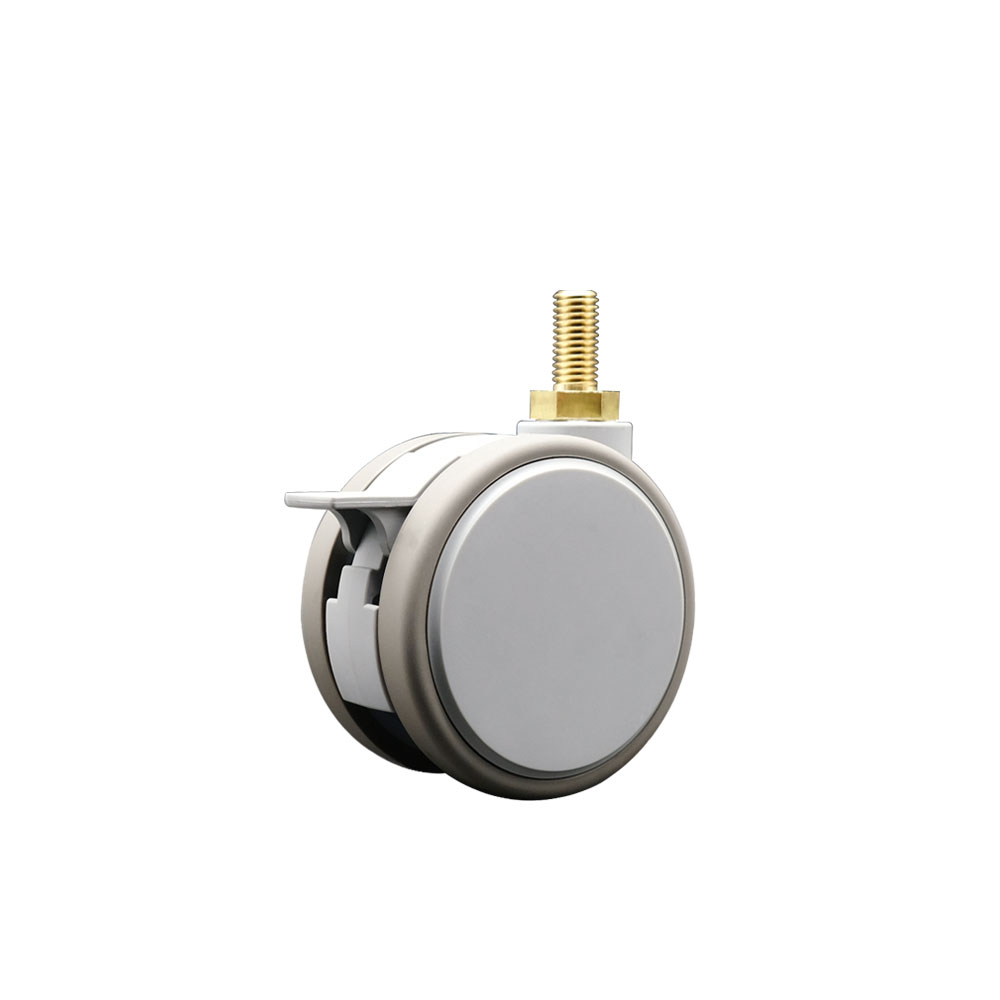 3 in. MRI Safe Swivel Caster with Brake Quiet Non-Marking Gray Thermoplastic Rubber Twin Wheels 10 mm 1.50 TPI x 22 mm Threaded Stem