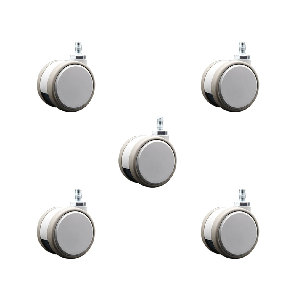 2.375 in. MRI Safe Swivel Casters Quiet Non-Marking Gray Thermoplastic Rubber Twin Wheels 0.38 in. 16 TPI x 0.75 in. Threaded Stems - Set of 5