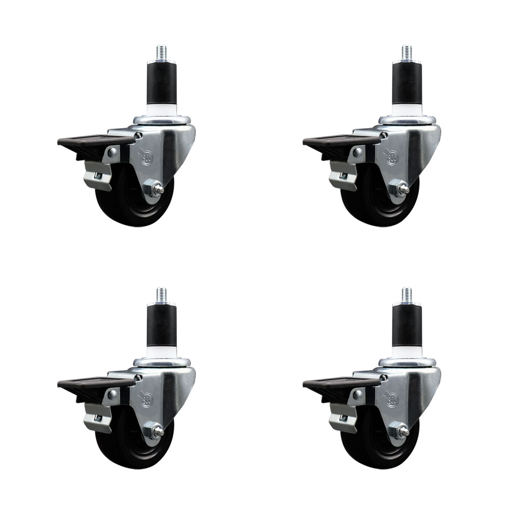 SCC-EX20S314-HRS-PLB-112-4 Hard Rubber Swivel Expanding Stem Caster with 3 x 1.25 in. Black Wheels & 1.5 in. Stems - Set of 4