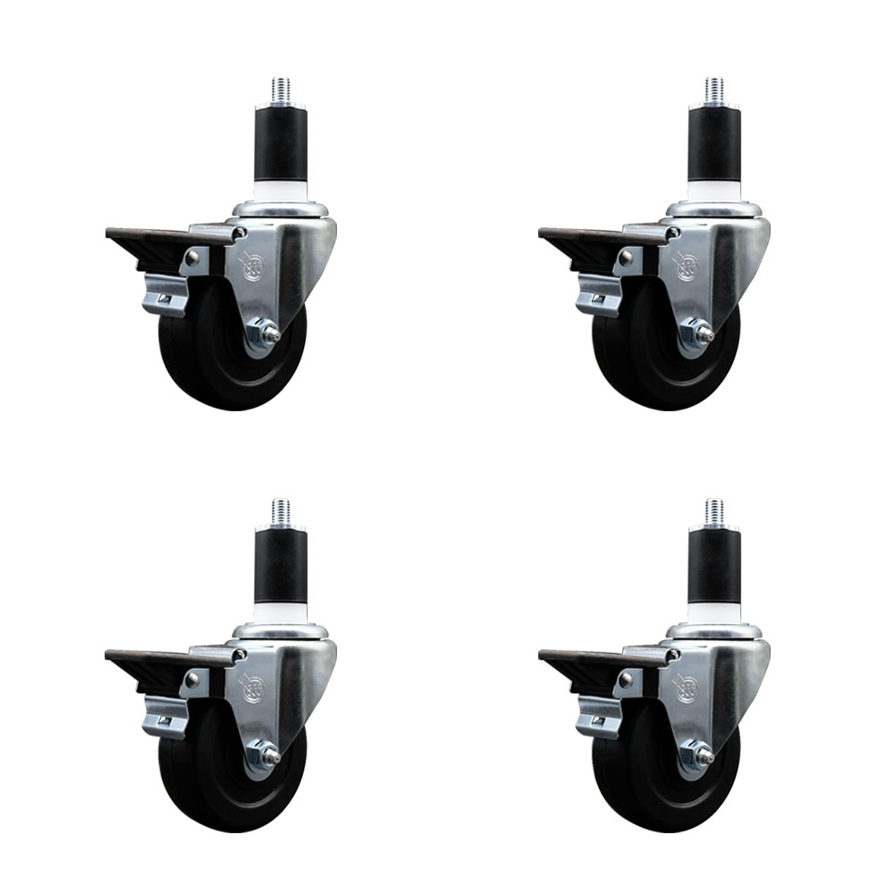 SCC-EX20S3514-HRS-PLB-112-4 Hard Rubber Swivel Expanding Stem Caster with 3.5 x 1.25 in. Black Wheels & 1.5 in. Stems - Set of 4