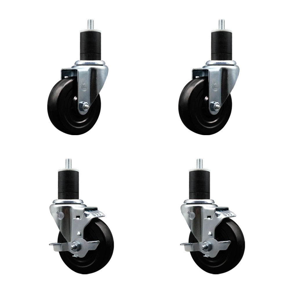 SCC-EX20S414-HRS-2-TLB-2-134 Hard Rubber Swivel Expanding Stem Caster with 4 x 1.25 in. Black Wheels & 1.75 in. Stems - Set of 4